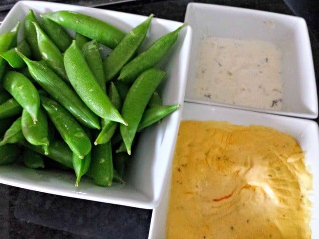 Enjoy sugar snap peas with your hot wings dipping sauces, too