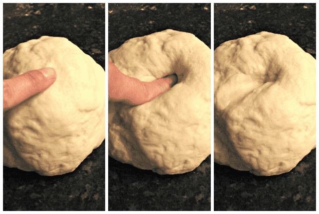 Testing a dough to see if you've kneaded long enough