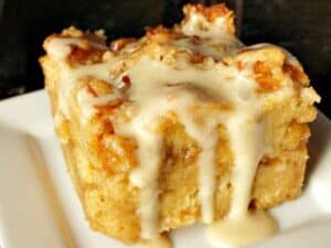 cinnamon roll bread pudding slice