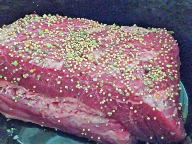 Sprinkle pickling spices over corned beef