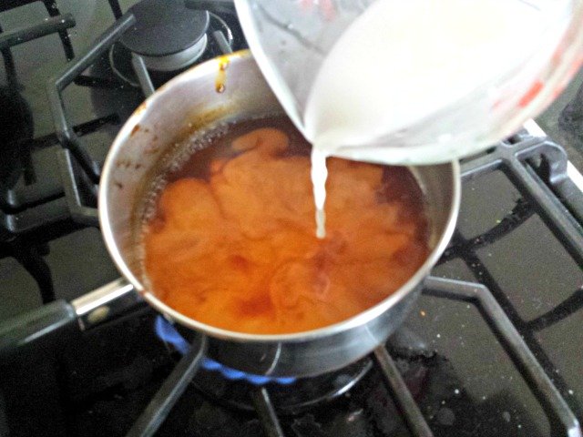 Adding the cornstarch to homemade sweet and sour sauce