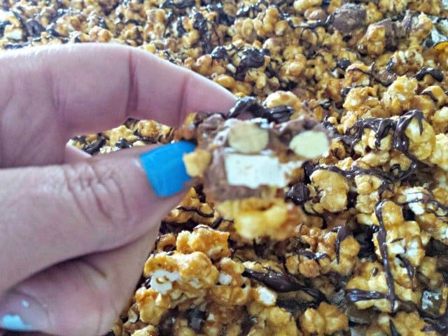 Eating snicker popcorn