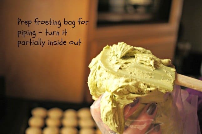 About to frost with matcha buttercream frosting