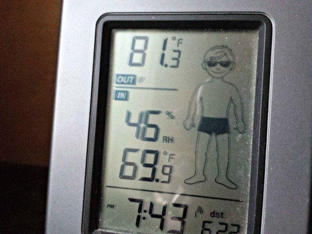 Cute thermometer measuring indoor and outdoor temps