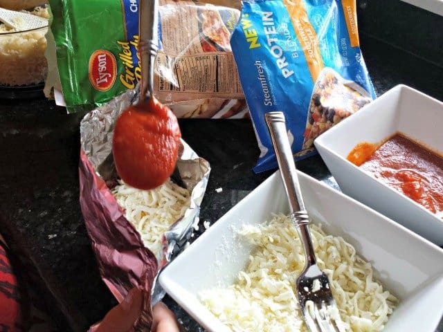 Add sauce to grilled chicken pocket