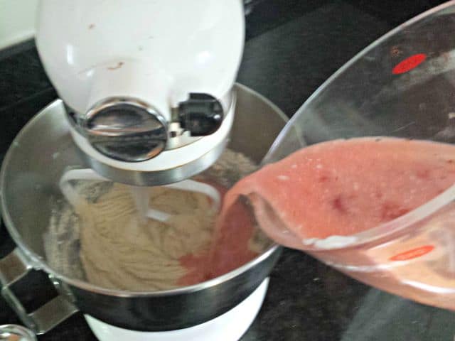 Add stawberries to cake batter
