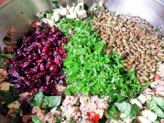 Add favorite veggies and additions to your harvest quinoa salad