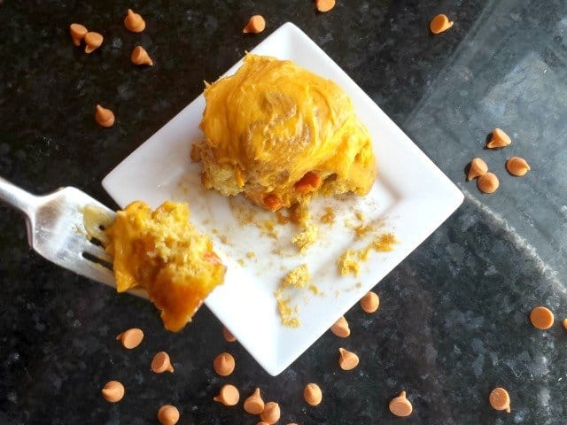 Bite of a pumpkin cinnamon roll