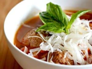 Enjoy a bowl of Italian meatball soup