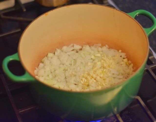 Sweat onions and garlic