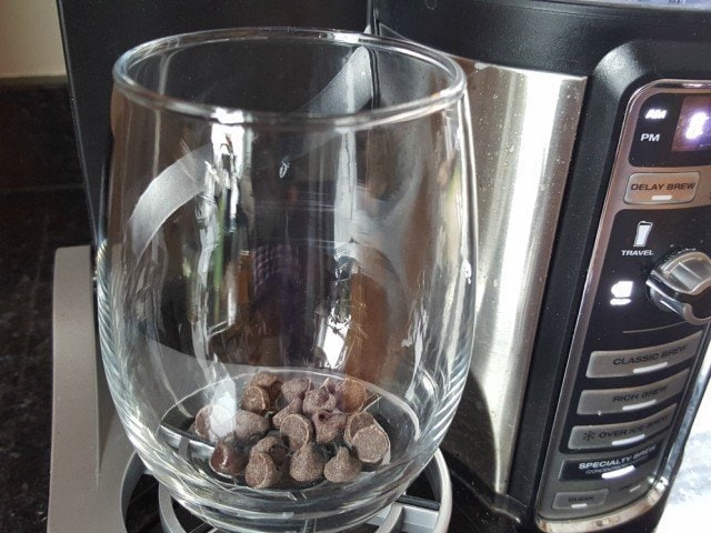 Add chocolate chips to cup before brewing coffee