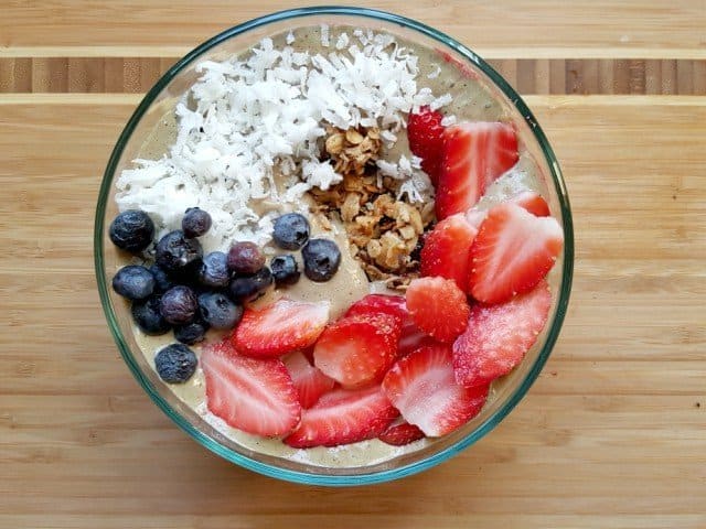 Beautiful homemade red white and blue smoothie bowl