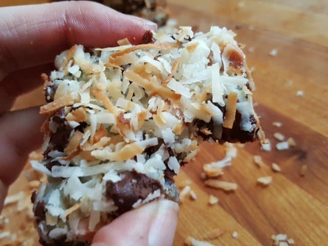 Enjoying a bite of gluten free seven layer bars