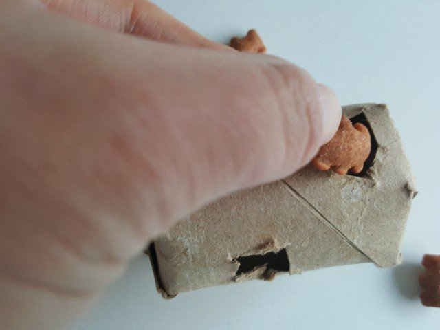 Test hole size of your DIY cat treat dispenser with treats