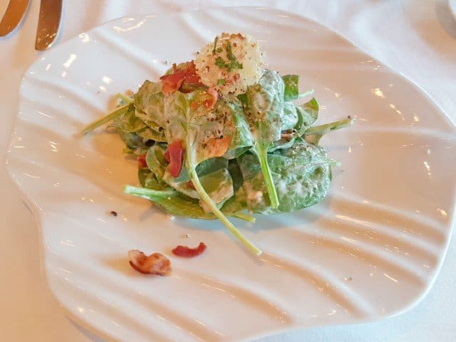 Baby Leaf Spinach salad with mushrooms and bacon bites Carnival Steakhouse Dinner
