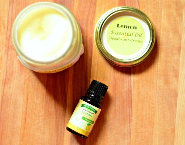 Homemade DIY deodorant cream with lemon essential oil