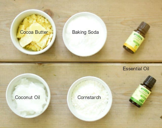 Ingredients needed for homemade deodorant cream with essential oils