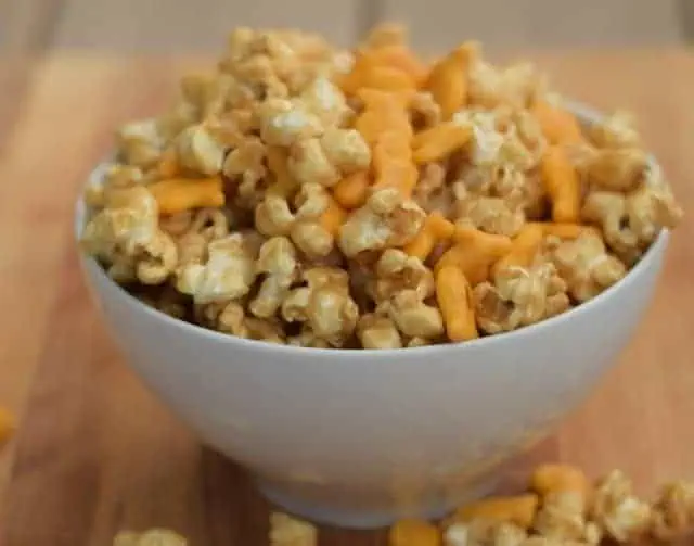 After school snacking on homemade chicago mix popcorn