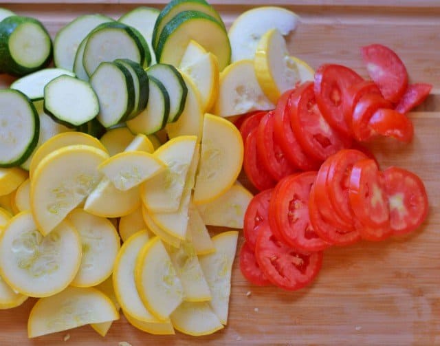 Slice everything for Roasted Italian Vegetables