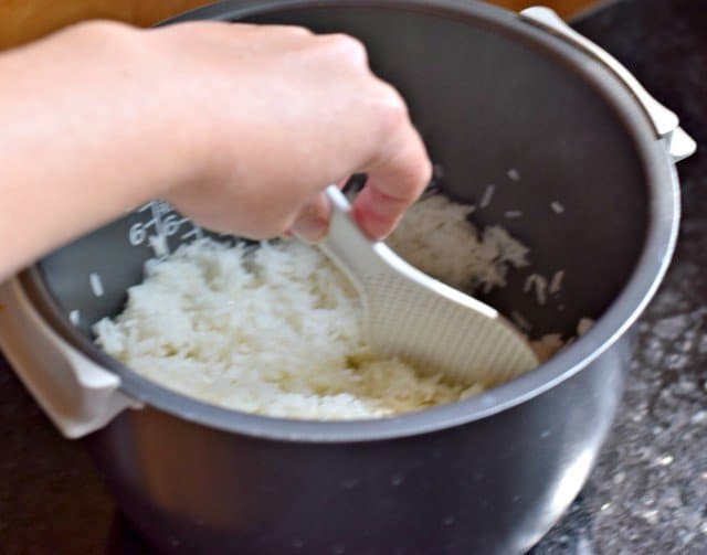 Use a rice paddle to cut in vinegar until absorbed