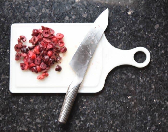 Chop frozen cherrries