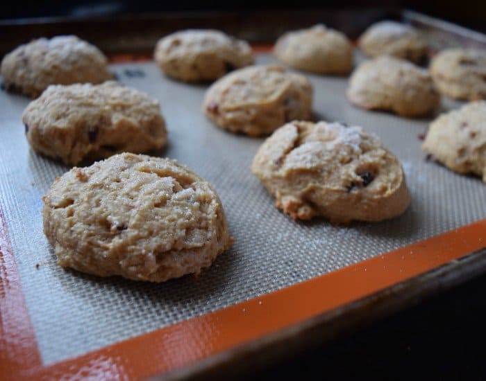Fun cherry yogurt breakfast cookies on a tray