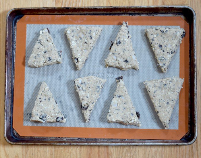 Place cherry chip scones on baking sheet