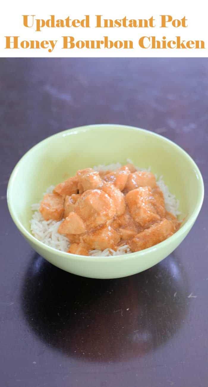 Updated Honey Bourbon Chicken recipe for the Instant Pot. This kid friendly dinner is quick to make and delicious. It's updated to be better for you without sacrificing flavor thanks to some fun kitchen tricks. Easy adaptations make this gluten free, and it is naturally dairy free.