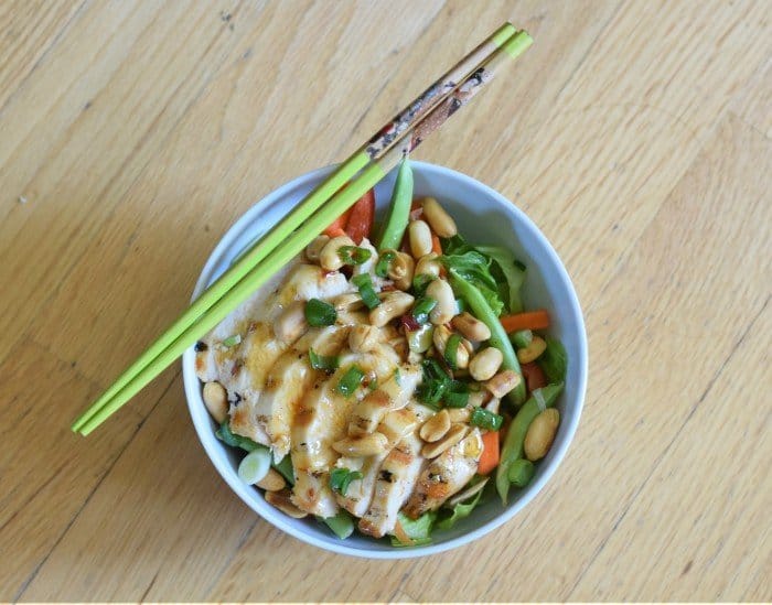 Bowl of homemade kung pao chicken salad