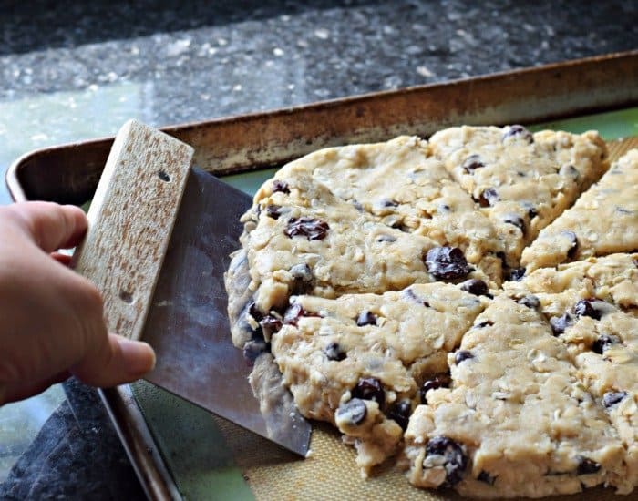 Use bench scraper to move scones to separate