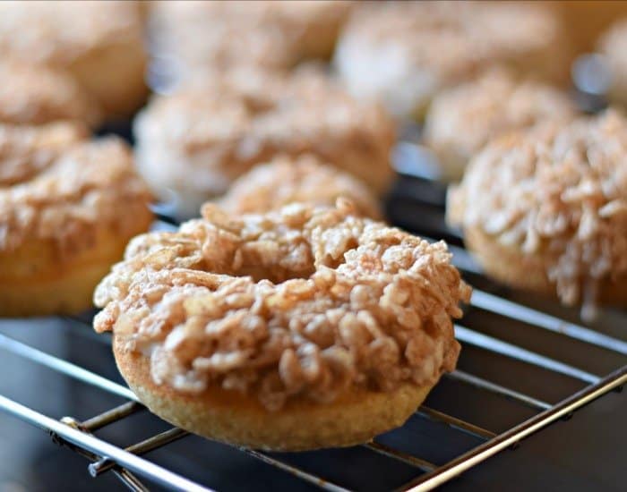 Cinnamon donuts topped with cereal crunch