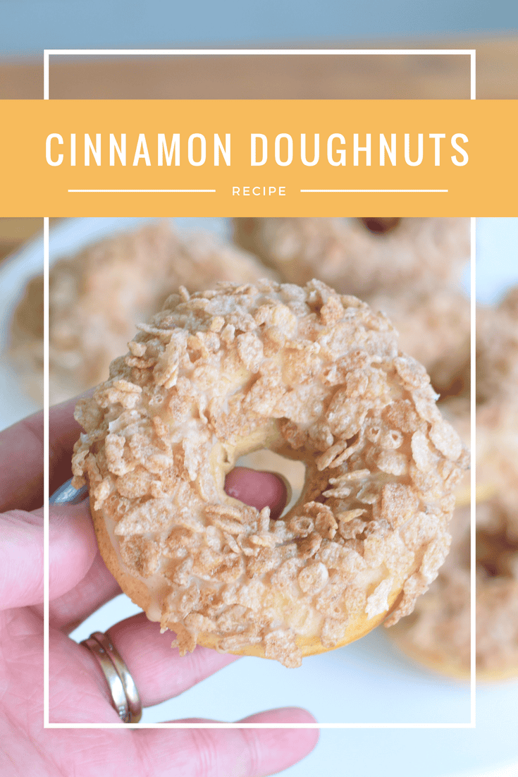 Homemade cinnamon doughnuts recipe for breakfast. Easy weekend brunch recipe for cinnamon glazed donuts with crunchy topping.