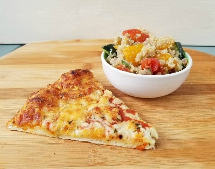 Make ahead tomato quinoa salad with pizza dinner