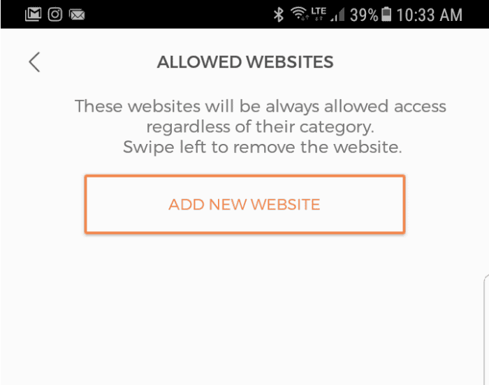 Whitelist websites on CUJO app
