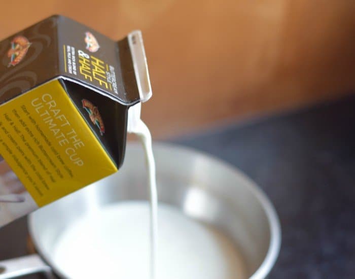 Pour cream into pan to heat gently