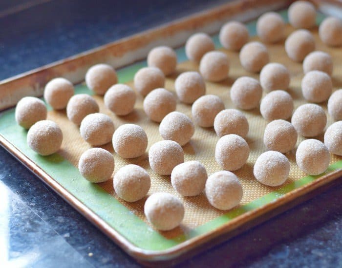 Roll edible snickerdoodle cookie dough in cinnamon sugar