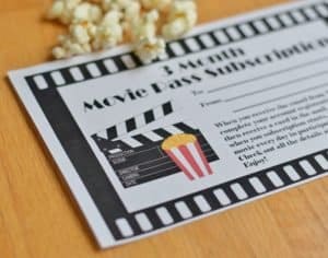 Movie Pass Gift Certificate Printable for Gift Giving