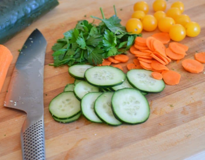 Chop veggies for salad