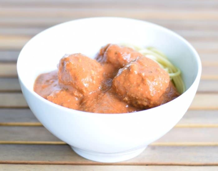 Bowl of homemade spaghetti and meatballs