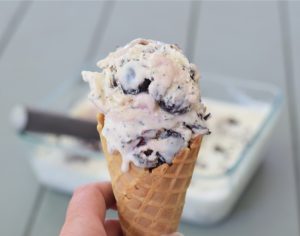 Scoop of no churn cherry chip ice cream