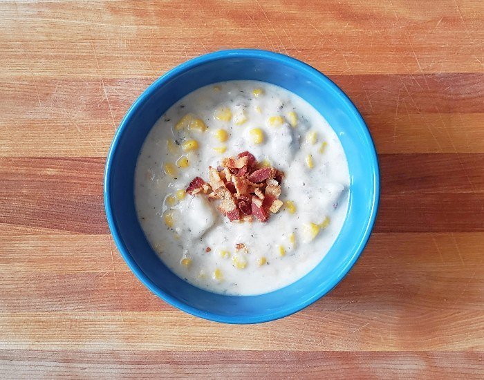 Bowl of potato corn chowder