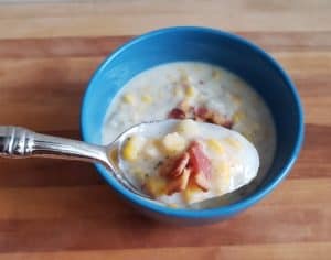 Perfect bite of potato corn chowder