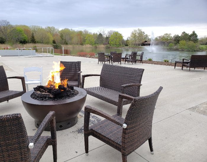 Outdoor seating at Three Embers