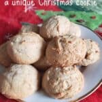 Eggnog cookies on a plate with Christmas background