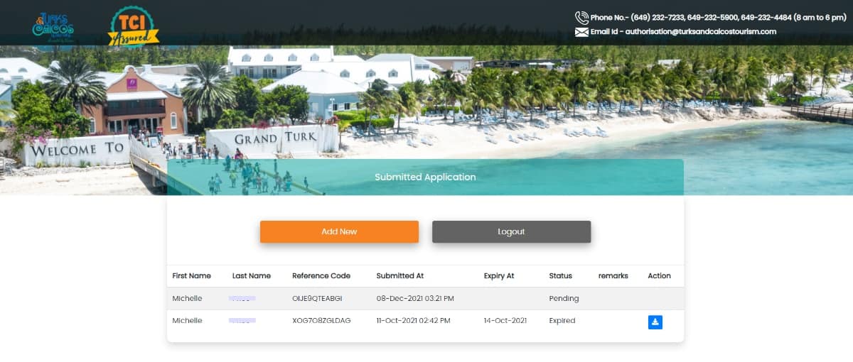 TCI authorization check application page.