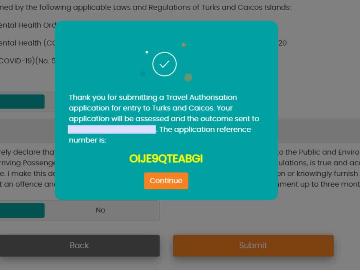 TCI authorization confirmation that the application was submitted with the reference number.