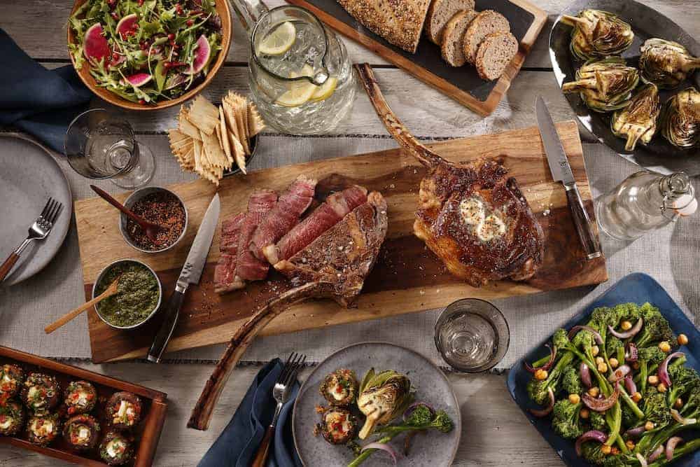 Overhead shot of a variety of cuts of meat.