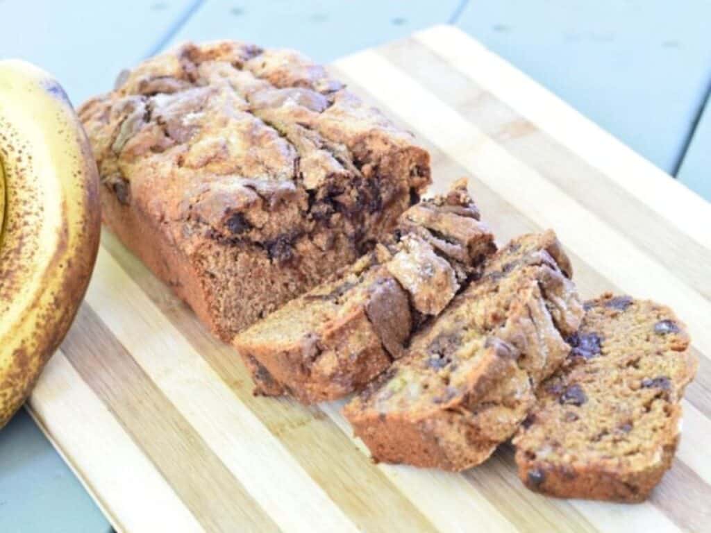 Image shows irresistible Nutella banana bread.