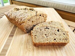 Image shows easy to make zucchini bread sliced.