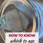 Image shows a Sideways measuring from a baking powder can with text how to know which to use baking soda or baking powder.